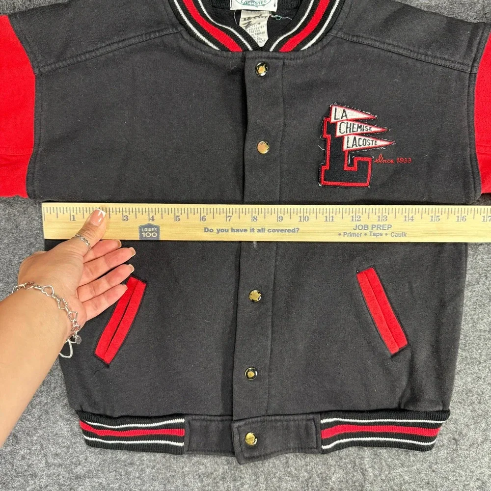 La Chemise Lacoste Varsity Jacket Size 7 Kids Black Red 1933 Retro‎